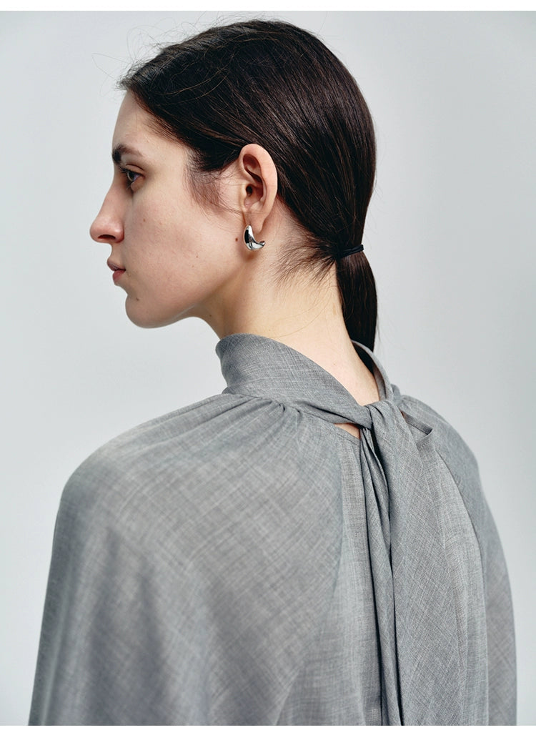 Gray Turtleneck Strap Loose Top