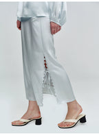 Sky Blue Wavy Tie Knot Ankle Skirt