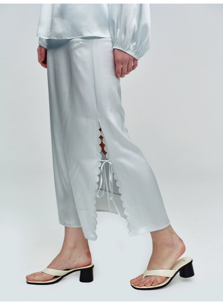 Sky Blue Wavy Tie Knot Ankle Skirt