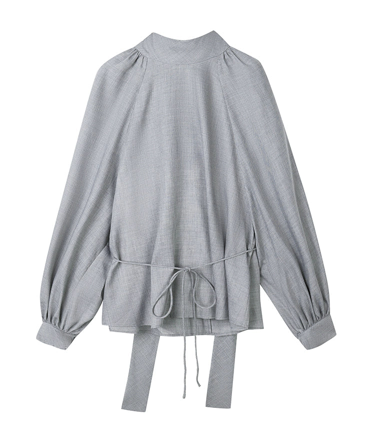 Gray Turtleneck Strap Loose Top