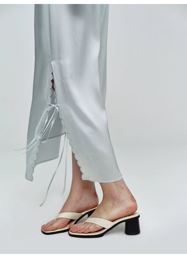 Sky Blue Wavy Tie Knot Ankle Skirt