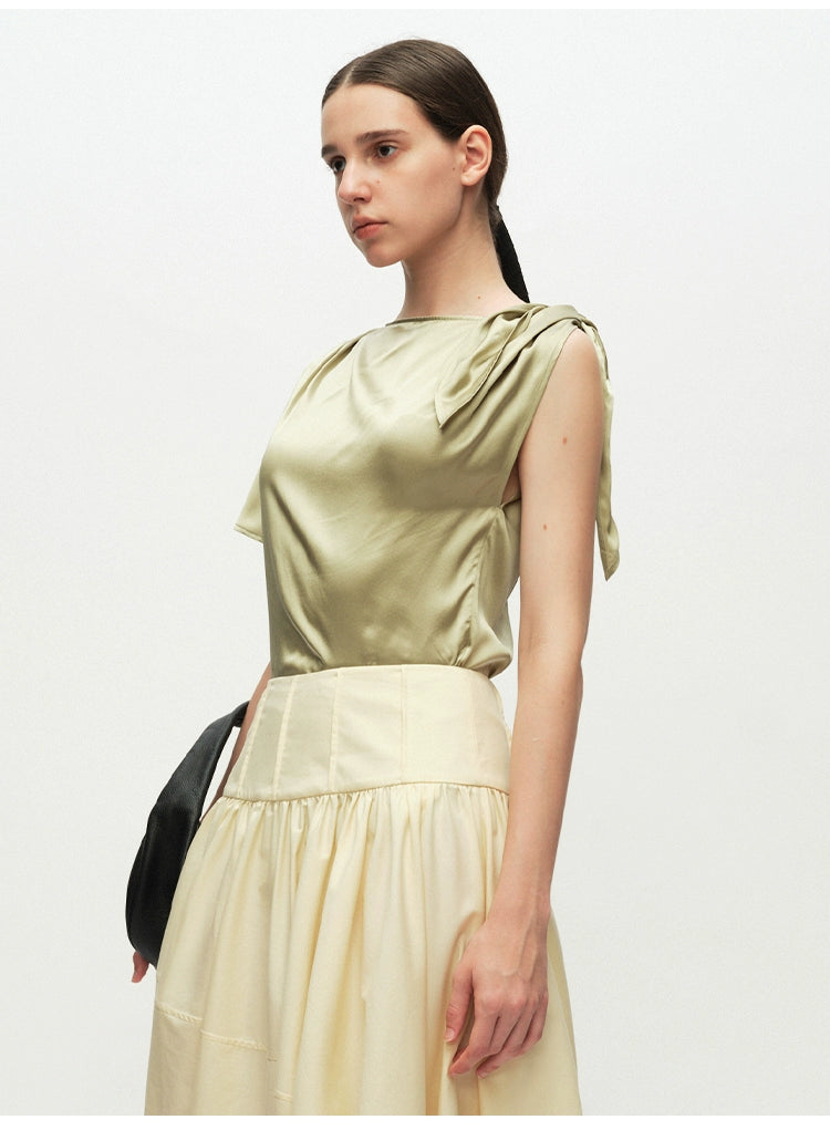 Green Tie-knot Asymmetrical Top