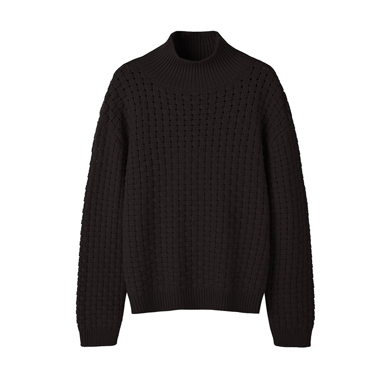 Red Plaid Woven Semi-turtleneck Pullover