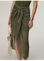 Dark Green Knot Long Skirt