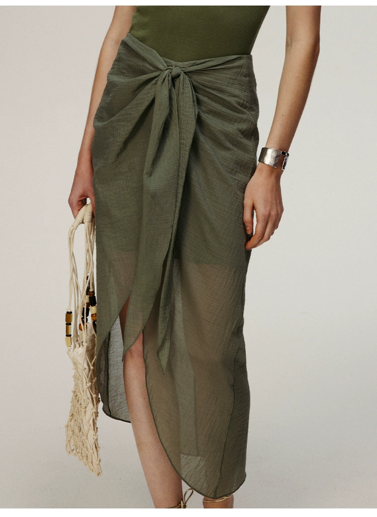 Dark Green Knot Long Skirt