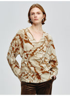 Lace-up Butterfly Print Long Sleeve Blouse