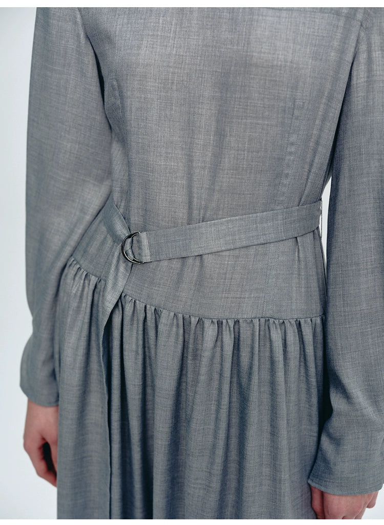 Gray Lapel Collar Lace-up Dress