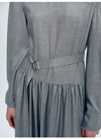 Gray Lapel Collar Lace-up Dress