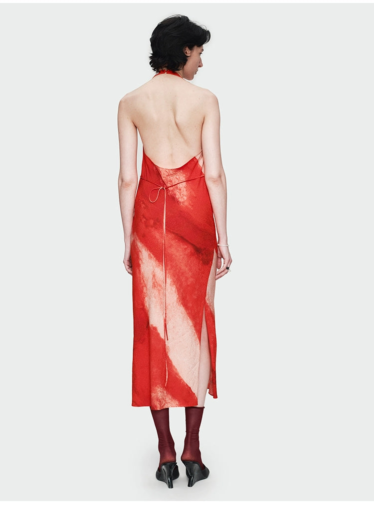 Red Print Backless Dress