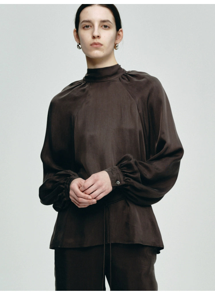Dark Brown Turtleneck Loose Top