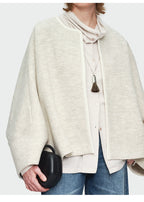 Oat Color Round Neck Coat