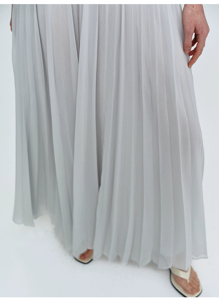 Sky Blue Pleated V Neck Maxi Dress