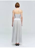 Sky Blue Pleated V Neck Maxi Dress