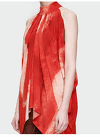 Red Print Halter Pleated Top