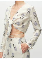 Rose Print Tied Knot Top