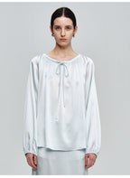 Sky Blue A-shaped Long-sleeved Blouse