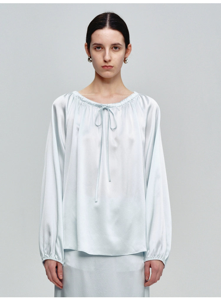 Sky Blue A-shaped Long-sleeved Blouse