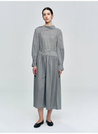 Gray Lapel Collar Lace-up Dress
