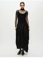 Ribbed Patchwork Silk Sleeveless Dress