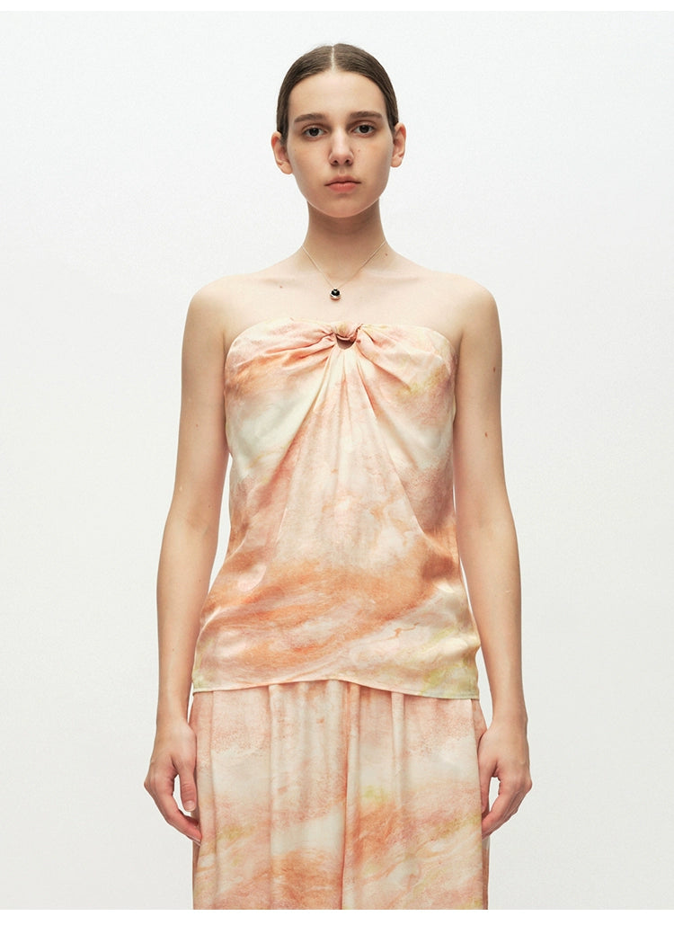 Print Knot Hollow Out Top