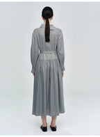 Gray Lapel Collar Lace-up Dress