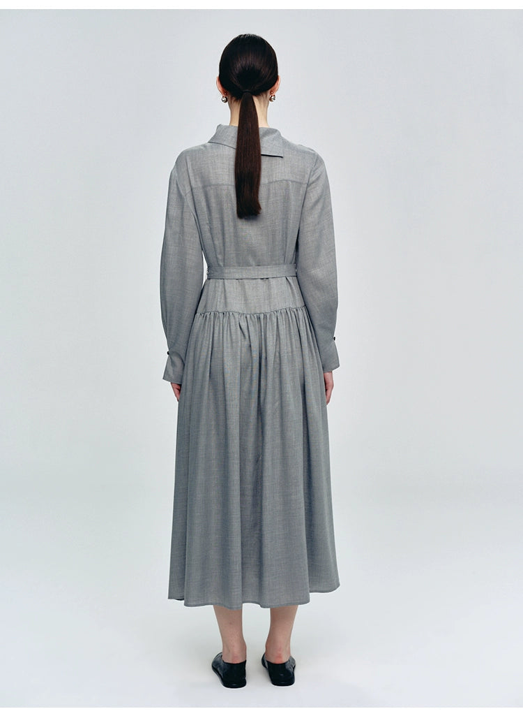 Gray Lapel Collar Lace-up Dress