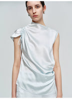 Pleated Asymmetrical Sleeveless Top