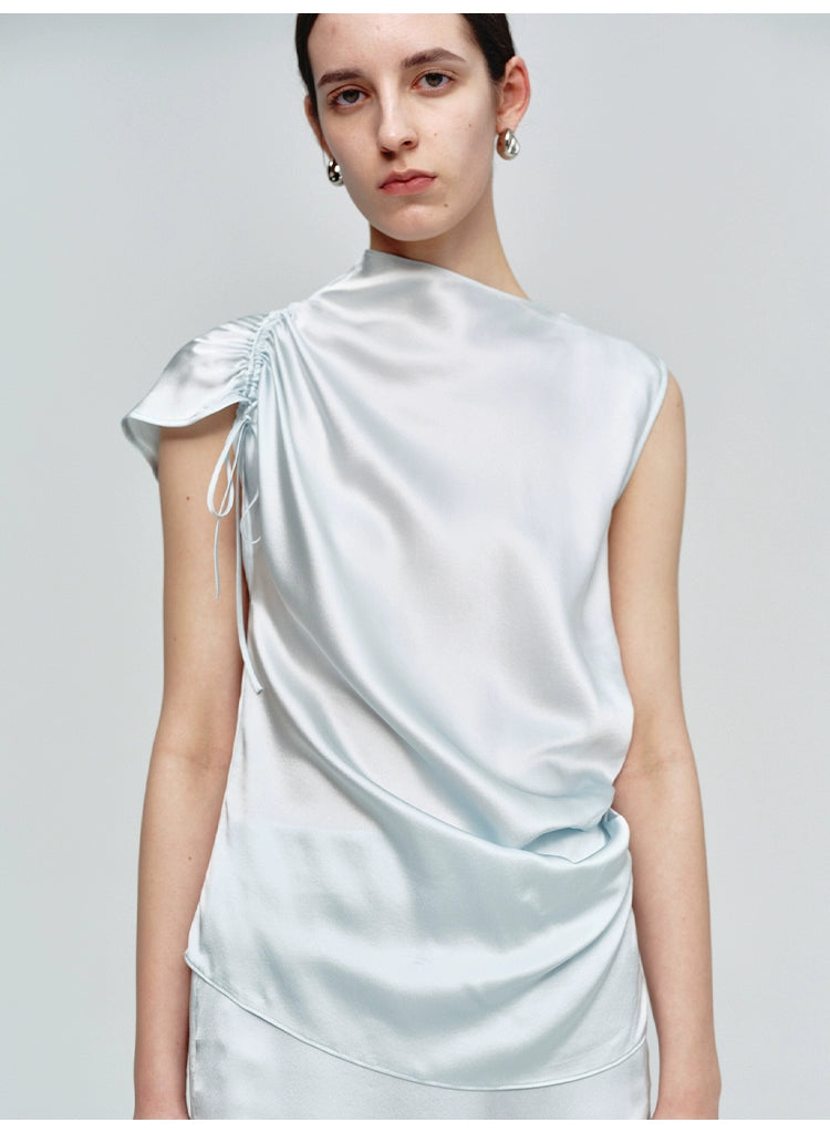 Pleated Asymmetrical Sleeveless Top