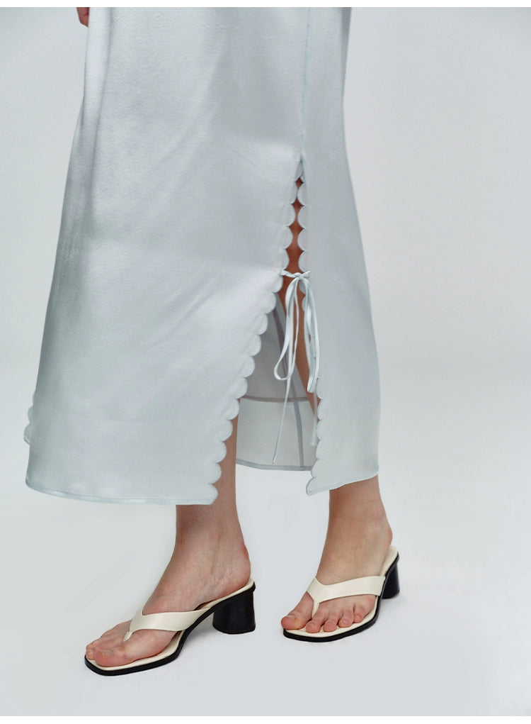 Sky Blue Wavy Tie Knot Ankle Skirt