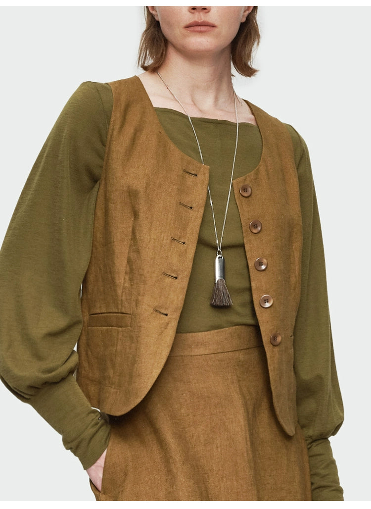 Solid Button Front Slim-fit Short Vest Top