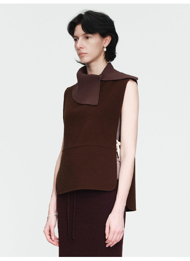 Coffee Knitted Collar Autumn Vest Top
