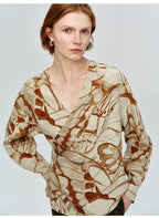 Lace-up Butterfly Print Long Sleeve Blouse