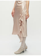 Pink Ruffled Slit Midi Dress