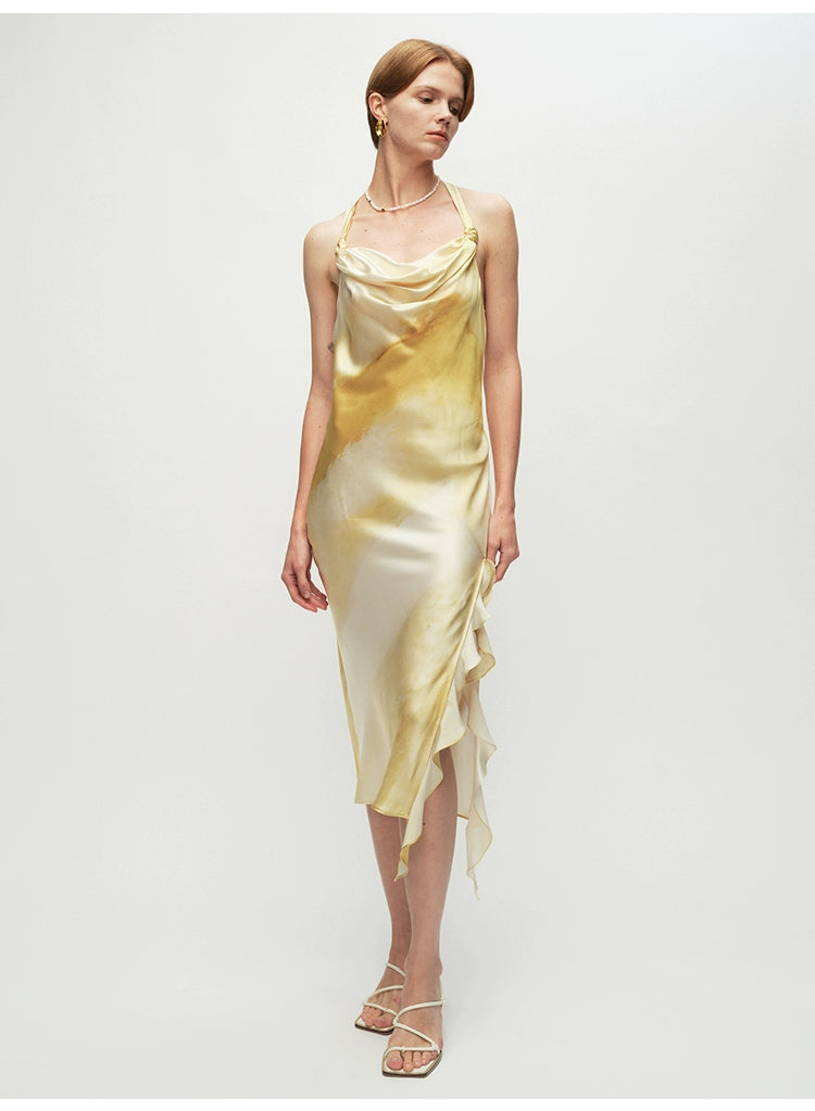 Yellow Knot Ruffled Midi Dress