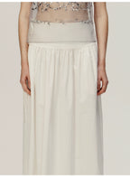 White Cotton Pleated A-shaped Skirt
