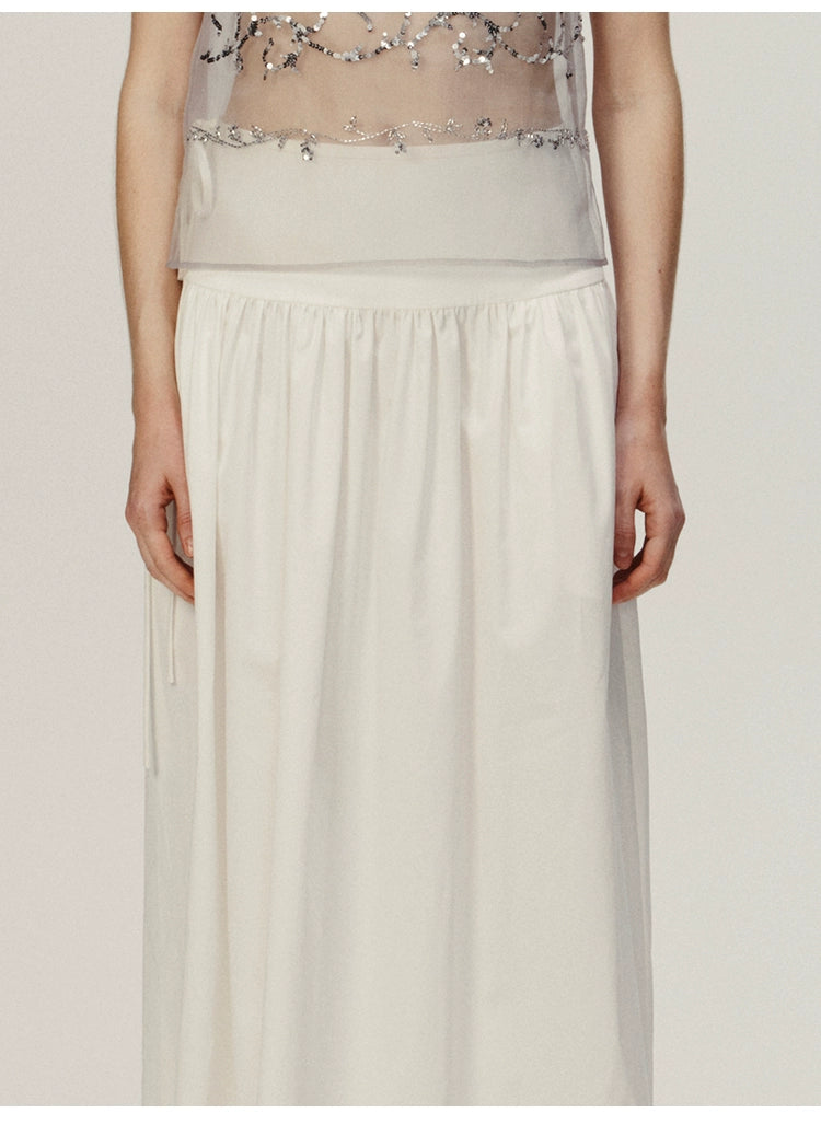 White Cotton Pleated A-shaped Skirt