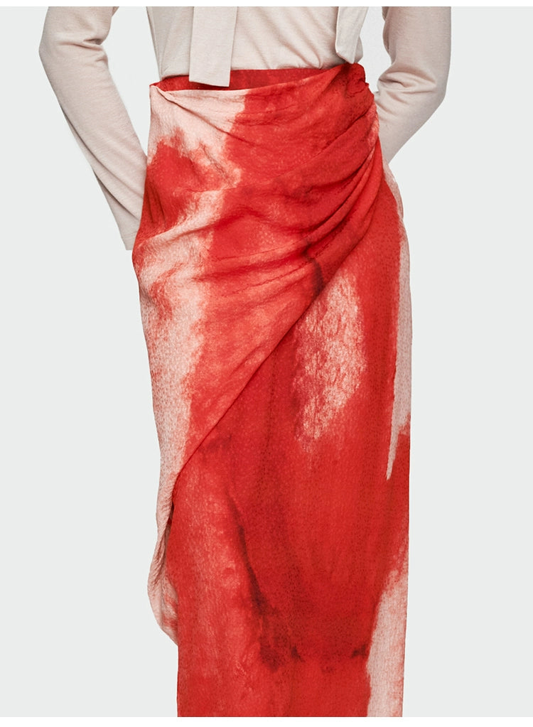 Red Print Straight Skirt