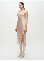 Pink Ruffled Slit Midi Dress