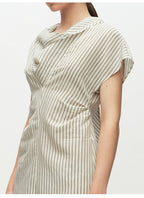 Striped Swing Neck Pleated Dress