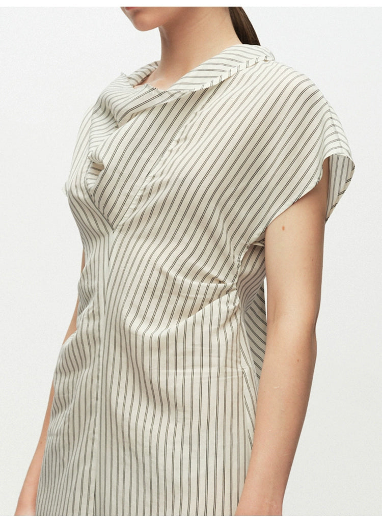 Striped Swing Neck Pleated Dress
