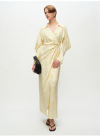 Yellow V Neck Long sleeve Wrap Dress