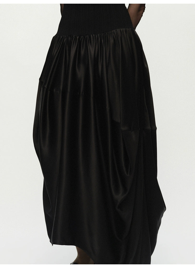 Ribbed Patchwork Silk Sleeveless Dress