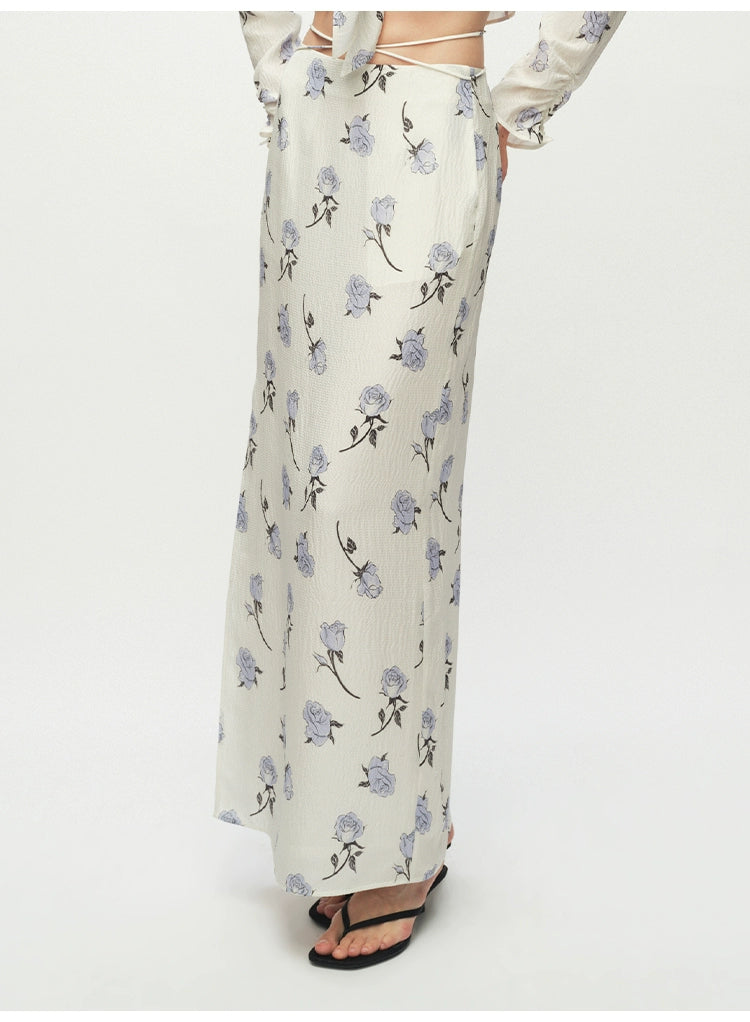Rose printing Straight Skirt