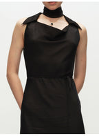 Black Swing Neck Sleeveless Lace-up Dress