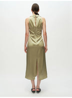 Green Swinging Collar Sleeveless Dress