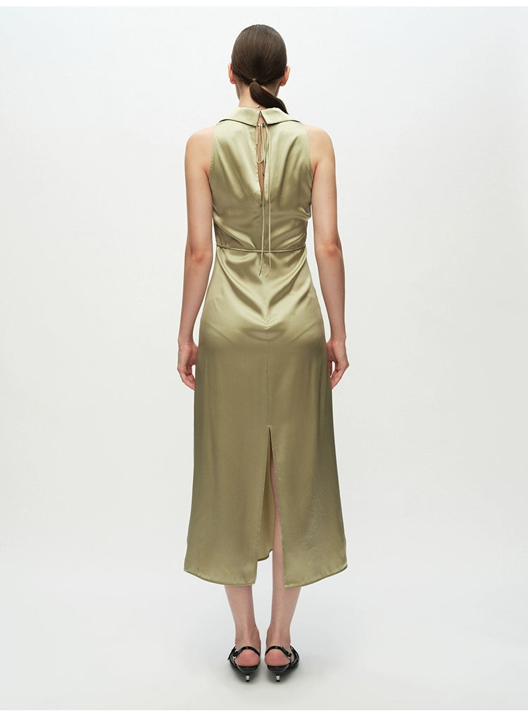 Green Swinging Collar Sleeveless Dress