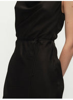 Black Swing Neck Sleeveless Lace-up Dress