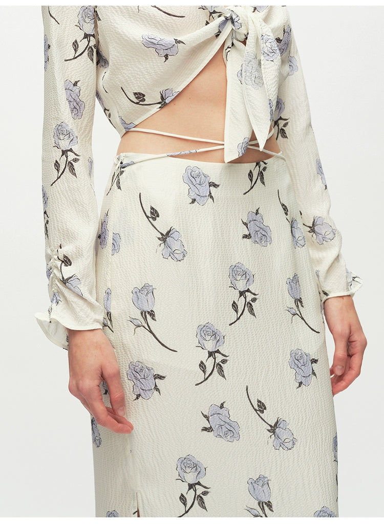 Rose printing Straight Skirt