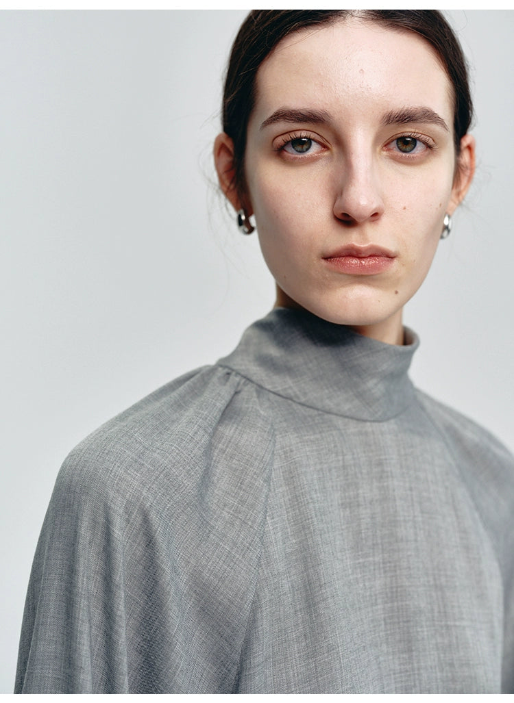 Gray Turtleneck Strap Loose Top