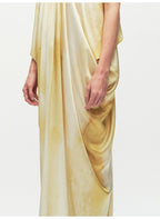 Yellow Printing Drape Suspender Dress
